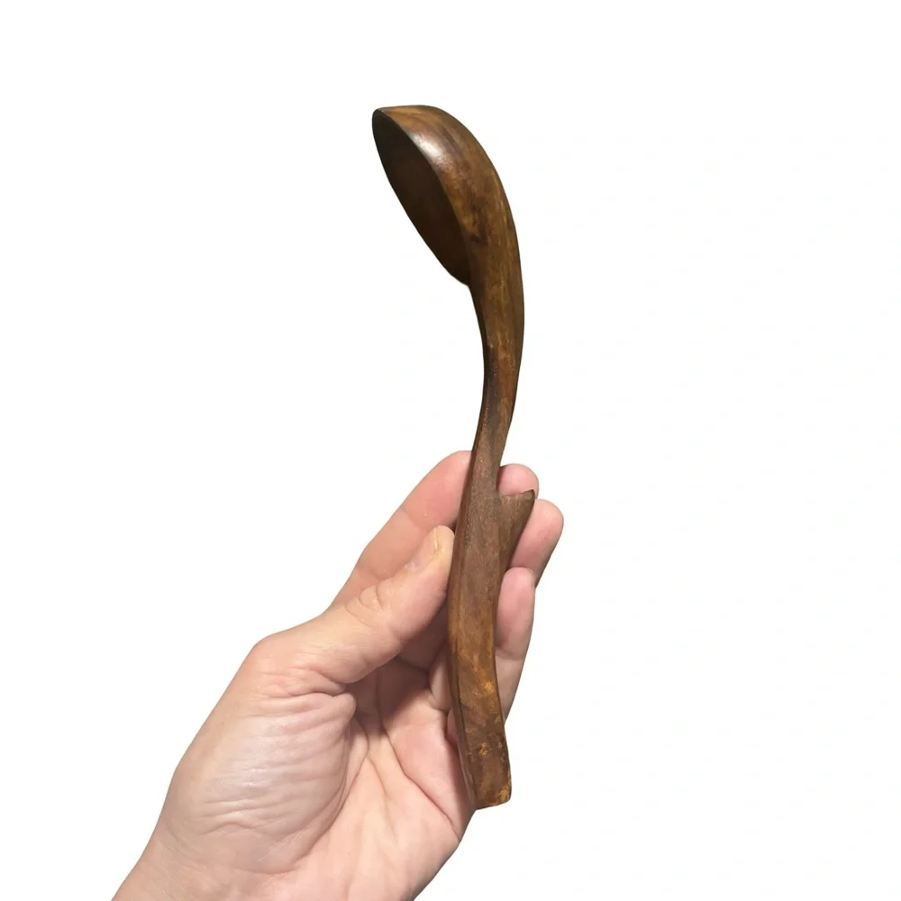Handcrafted Wooden Serving Ladle - Brown